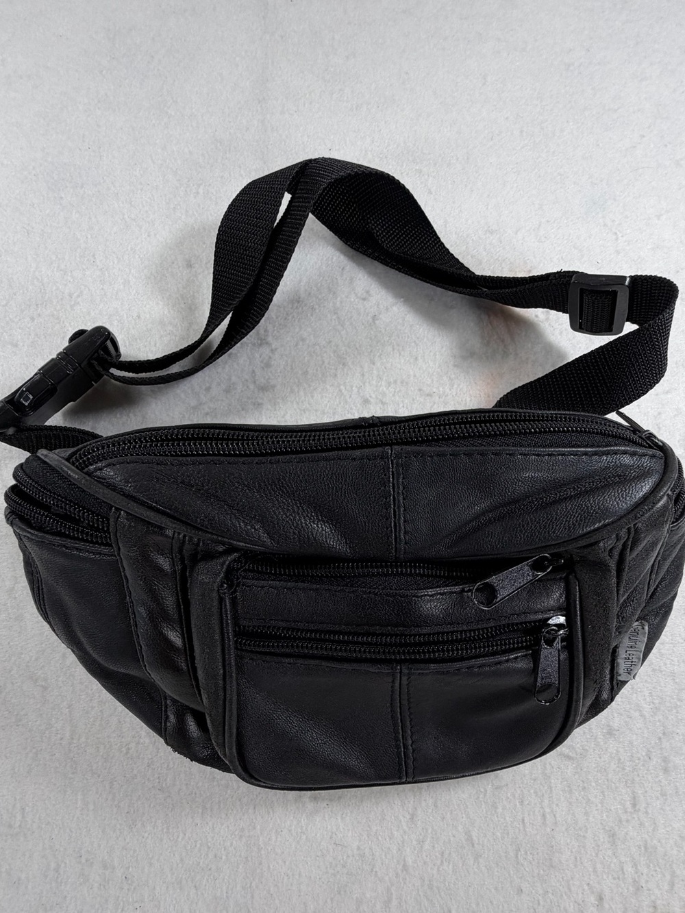 Vintage Genuine Leather Black Fanny Pack Belt Bag Multi Pocket Travel Waist‎ Bag